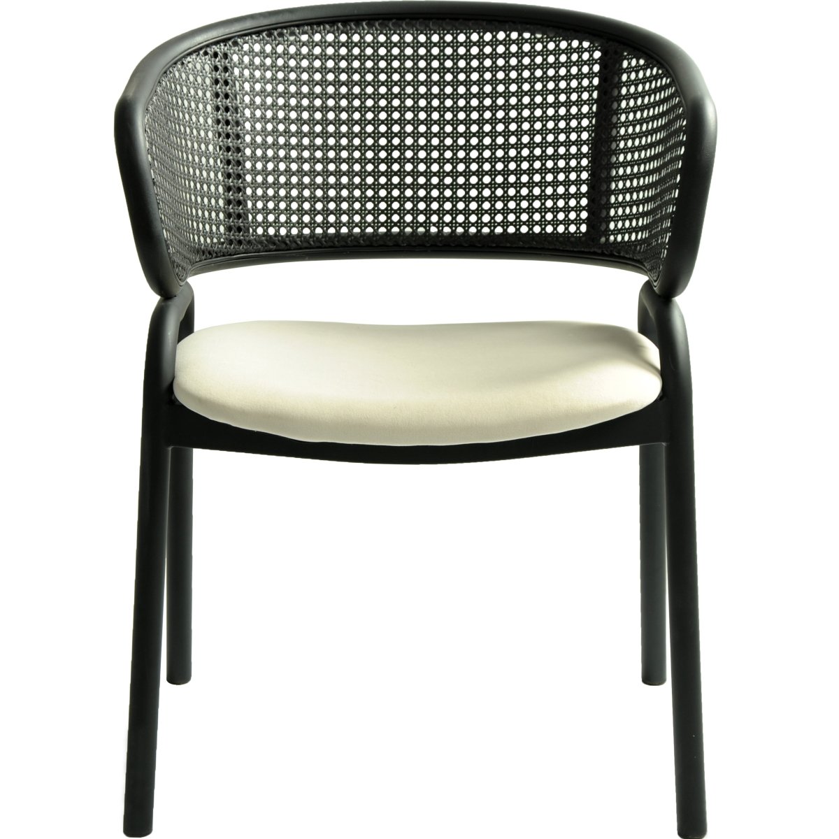 Ervilla Velvet Dining Armchair with Steel Legs and Wicker Back Black Black Beige Dining Chair Leisuremod
