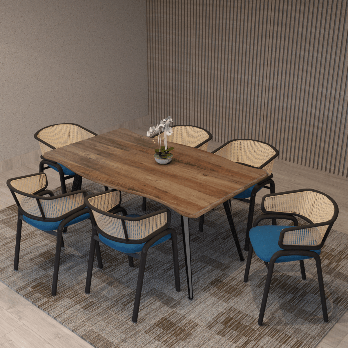 Ervilla Velvet Dining Armchair with Steel Legs and Wicker Back Black Brown Navy Blue Dining Chair Leisuremod