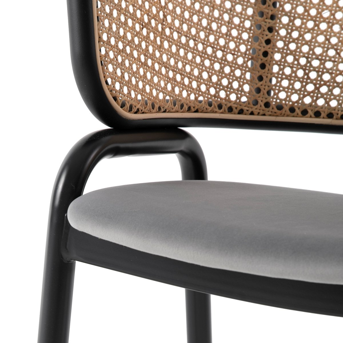 Ervilla Velvet Dining Armchair with Steel Legs and Wicker Back Black Brown Grey Dining Chair Leisuremod