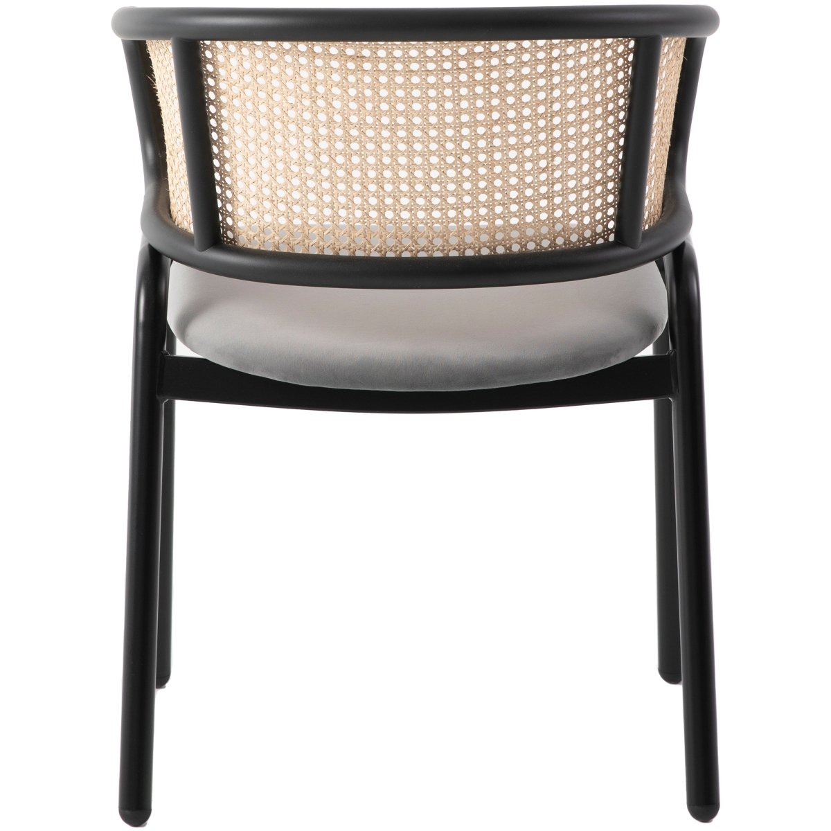 Ervilla Velvet Dining Armchair with Steel Legs and Wicker Back Black Brown Grey Dining Chair Leisuremod
