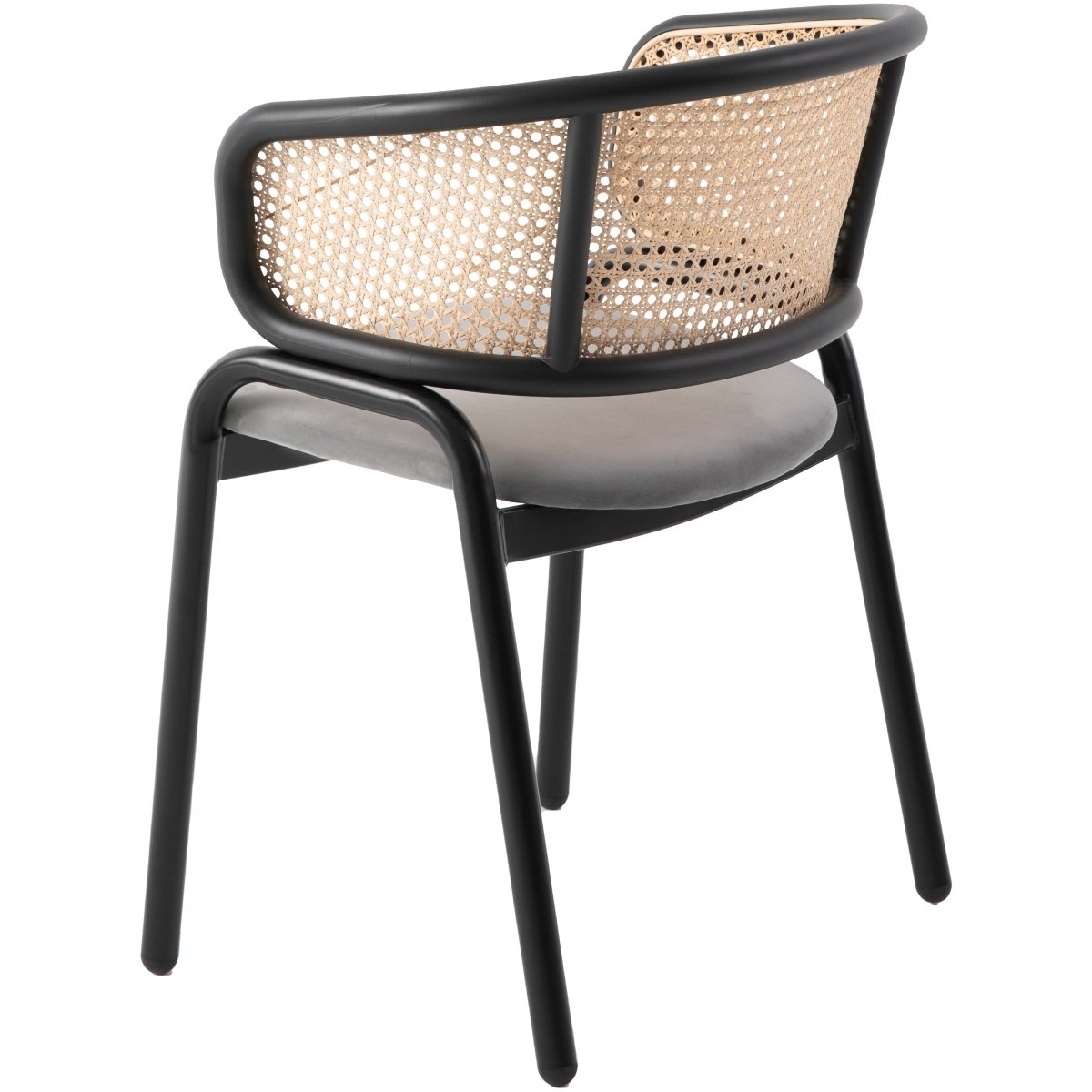 Ervilla Velvet Dining Armchair with Steel Legs and Wicker Back Black Brown Grey Dining Chair Leisuremod