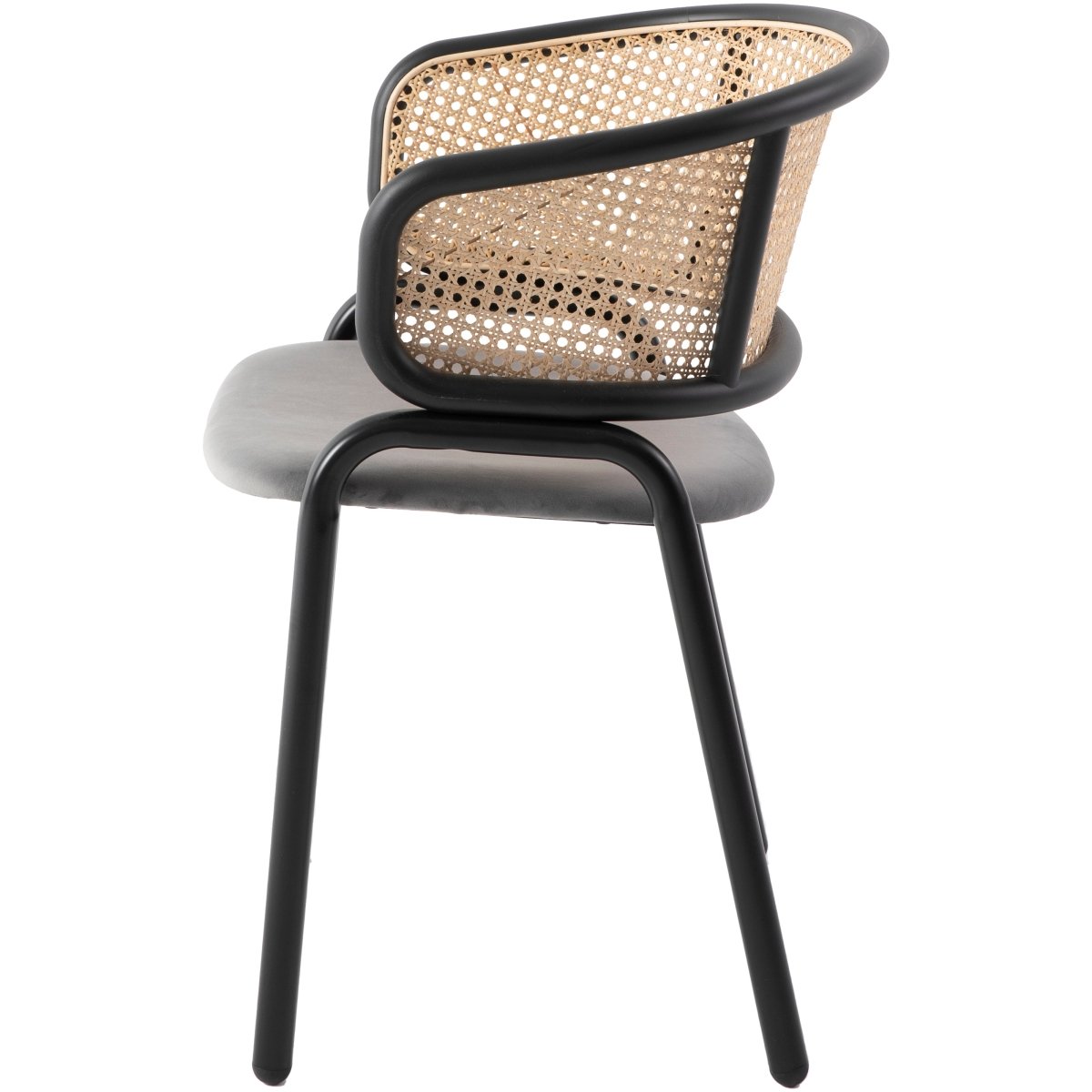 Ervilla Velvet Dining Armchair with Steel Legs and Wicker Back Black Brown Grey Dining Chair Leisuremod