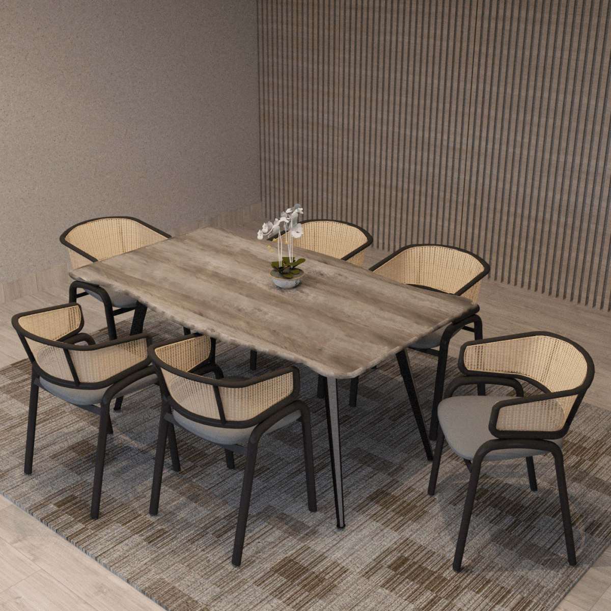Ervilla Velvet Dining Armchair with Steel Legs and Wicker Back Black Brown Grey Dining Chair Leisuremod