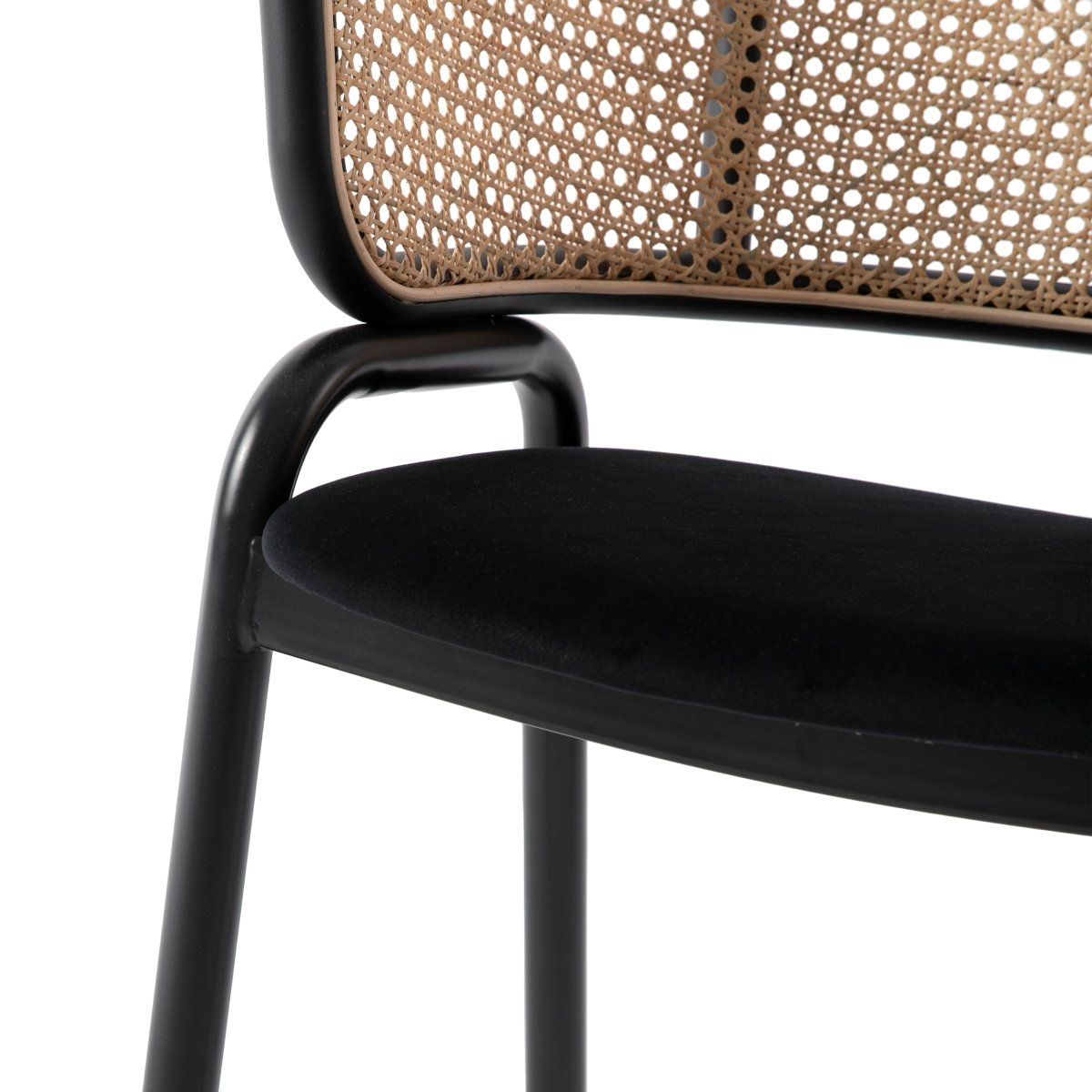 Ervilla Velvet Dining Armchair with Steel Legs and Wicker Back Black Brown Black Dining Chair Leisuremod