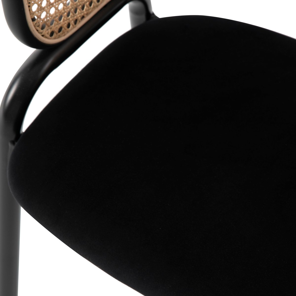 Ervilla Velvet Dining Armchair with Steel Legs and Wicker Back Black Brown Black Dining Chair Leisuremod