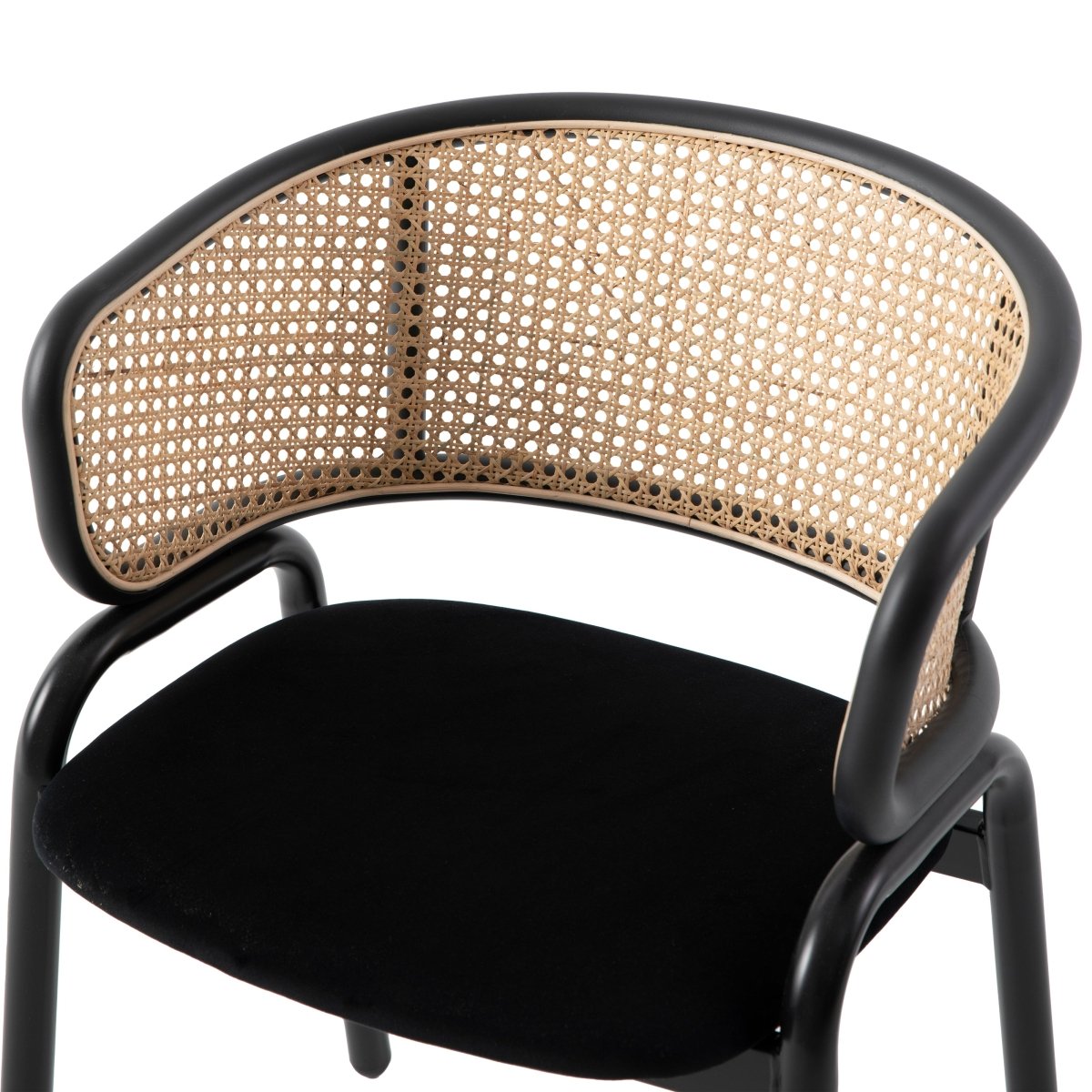 Ervilla Velvet Dining Armchair with Steel Legs and Wicker Back Black Brown Black Dining Chair Leisuremod