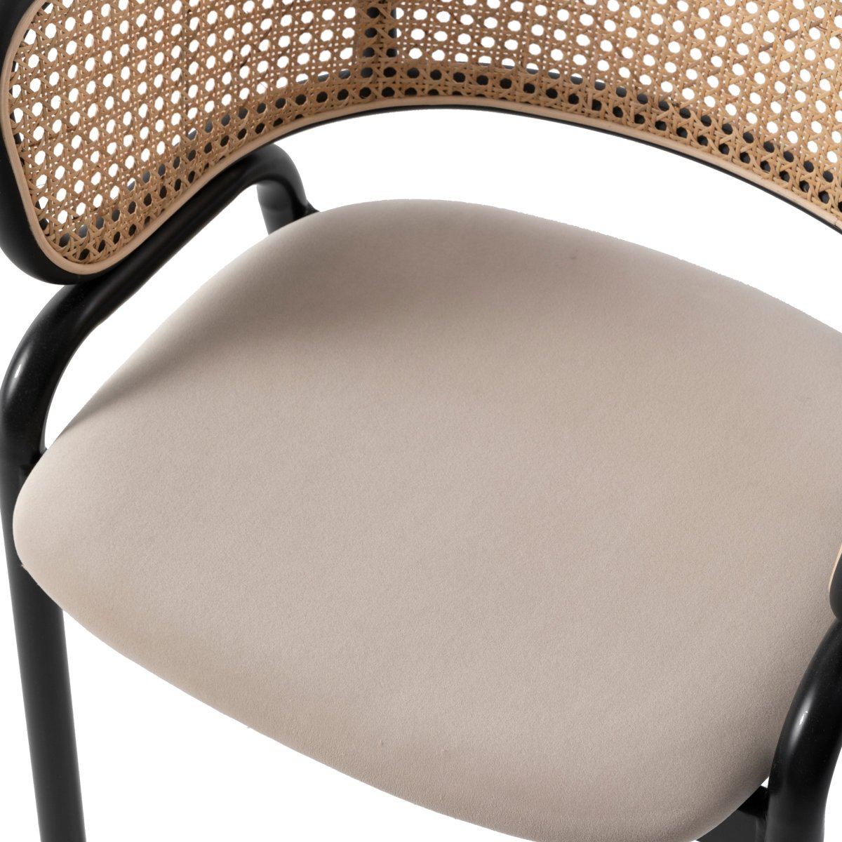 Ervilla Velvet Dining Armchair with Steel Legs and Wicker Back Black Brown Beige Dining Chair Leisuremod