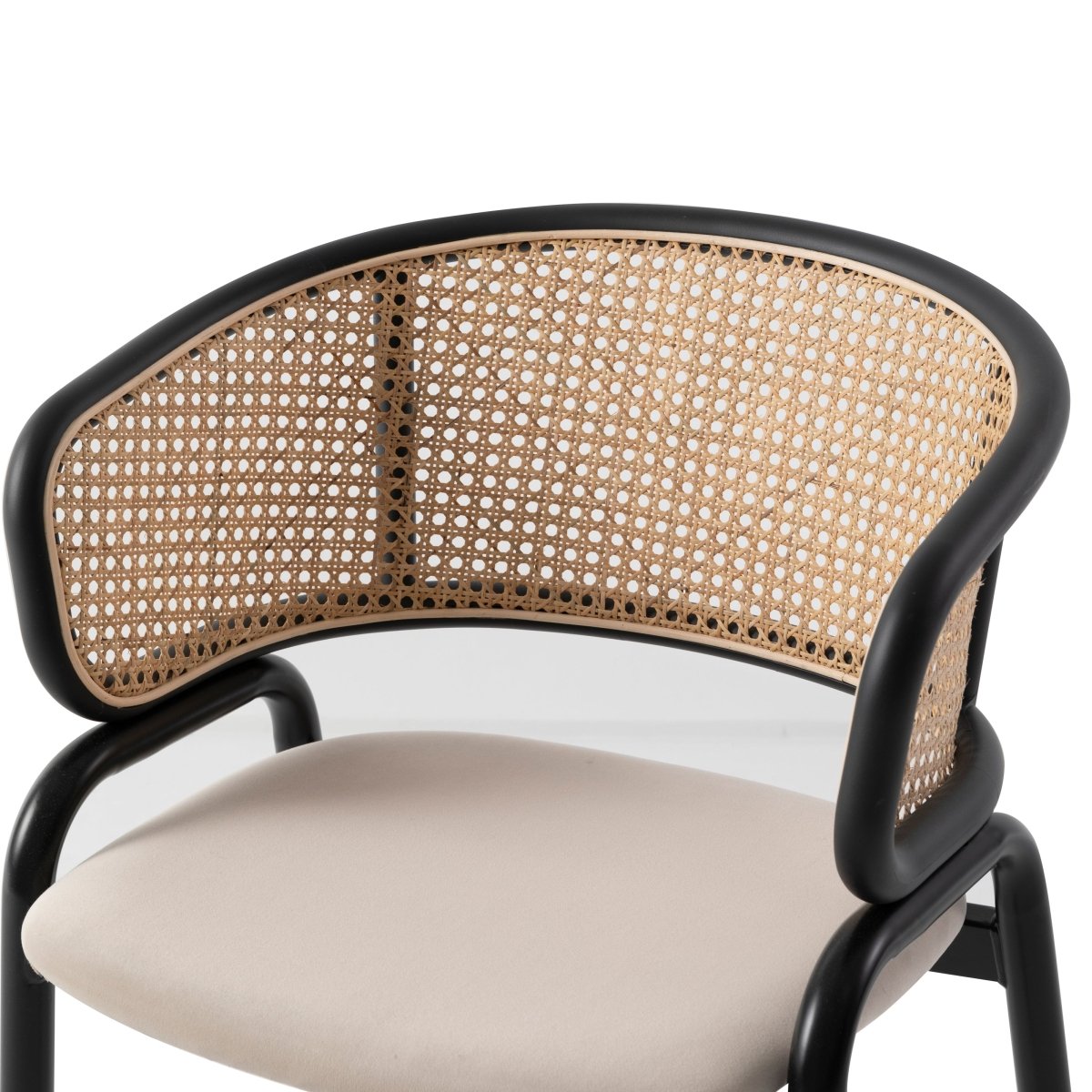 Ervilla Velvet Dining Armchair with Steel Legs and Wicker Back Black Brown Beige Dining Chair Leisuremod