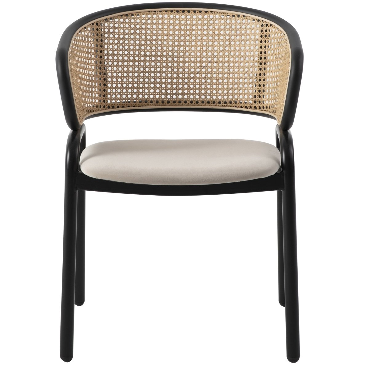 Ervilla Velvet Dining Armchair with Steel Legs and Wicker Back Black Brown Beige Dining Chair Leisuremod