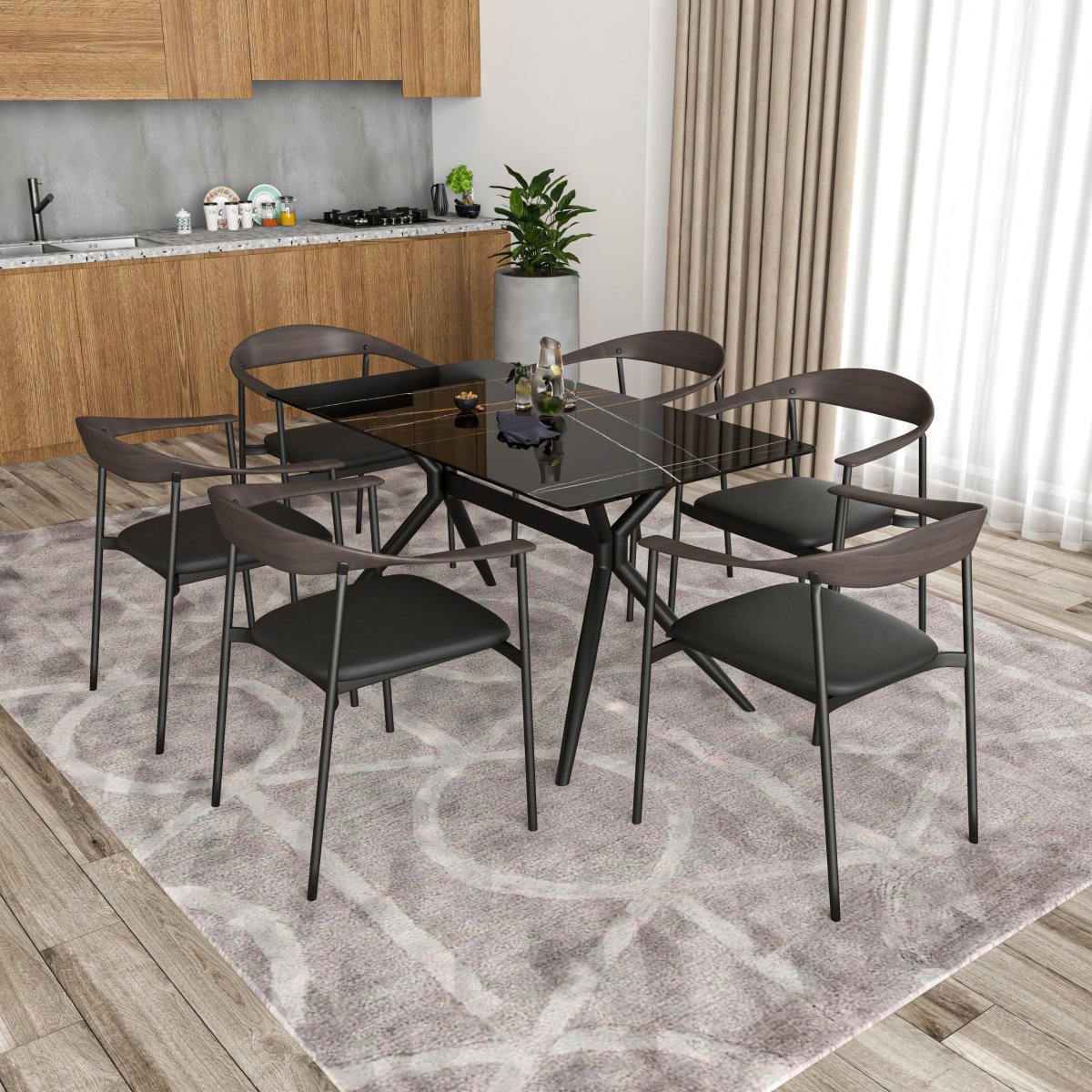 Kora Dining Chair Upholstered in Leather with Stainless Steel Frame and Legs Brown Black Dining Chair Leisuremod