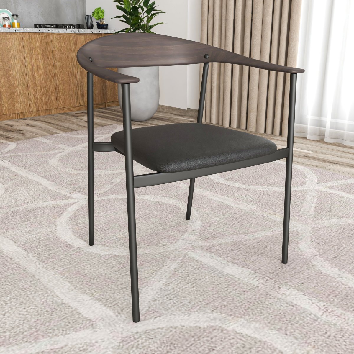 Kora Dining Chair Upholstered in Leather with Stainless Steel Frame and Legs Brown Black Dining Chair Leisuremod