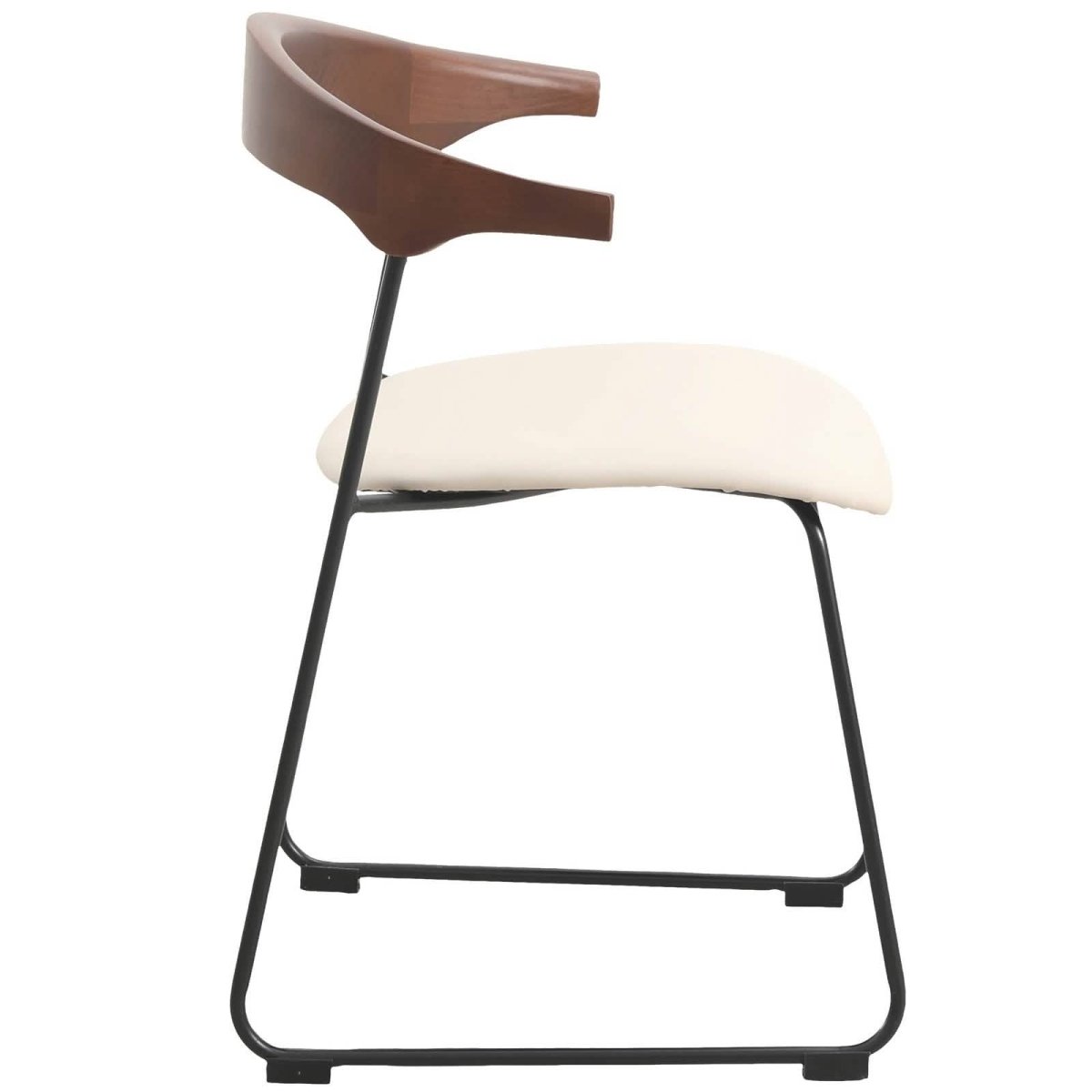 Lyra Leather Dining Chair with a Beech Wood Curved Back and Iron Legs Walnut Taupe Dining Chair Leisuremod
