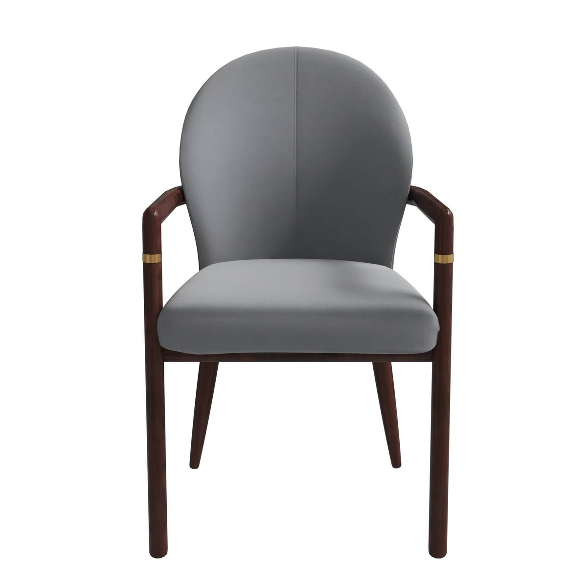 Opaline Dining Chair in Velvet or Leather Upholstery with Rubberwood Frame with Gold Accents Grey Leather Dining Chair Leisuremod