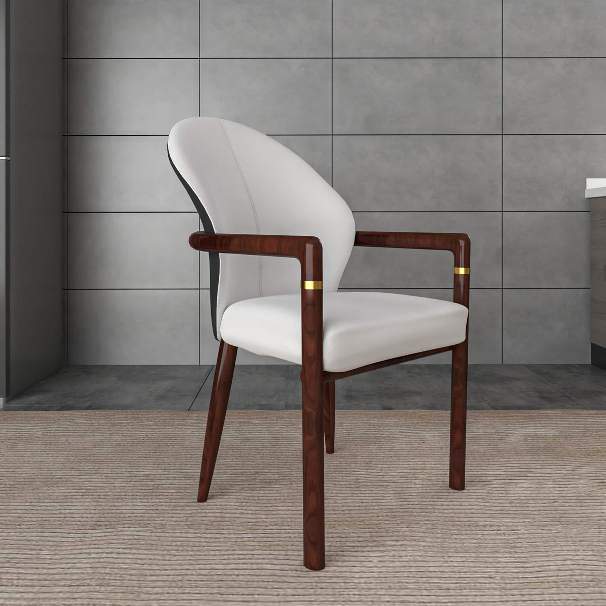 Opaline Dining Chair in Velvet or Leather Upholstery with Rubberwood Frame with Gold Accents White Velvet Dining Chair Leisuremod