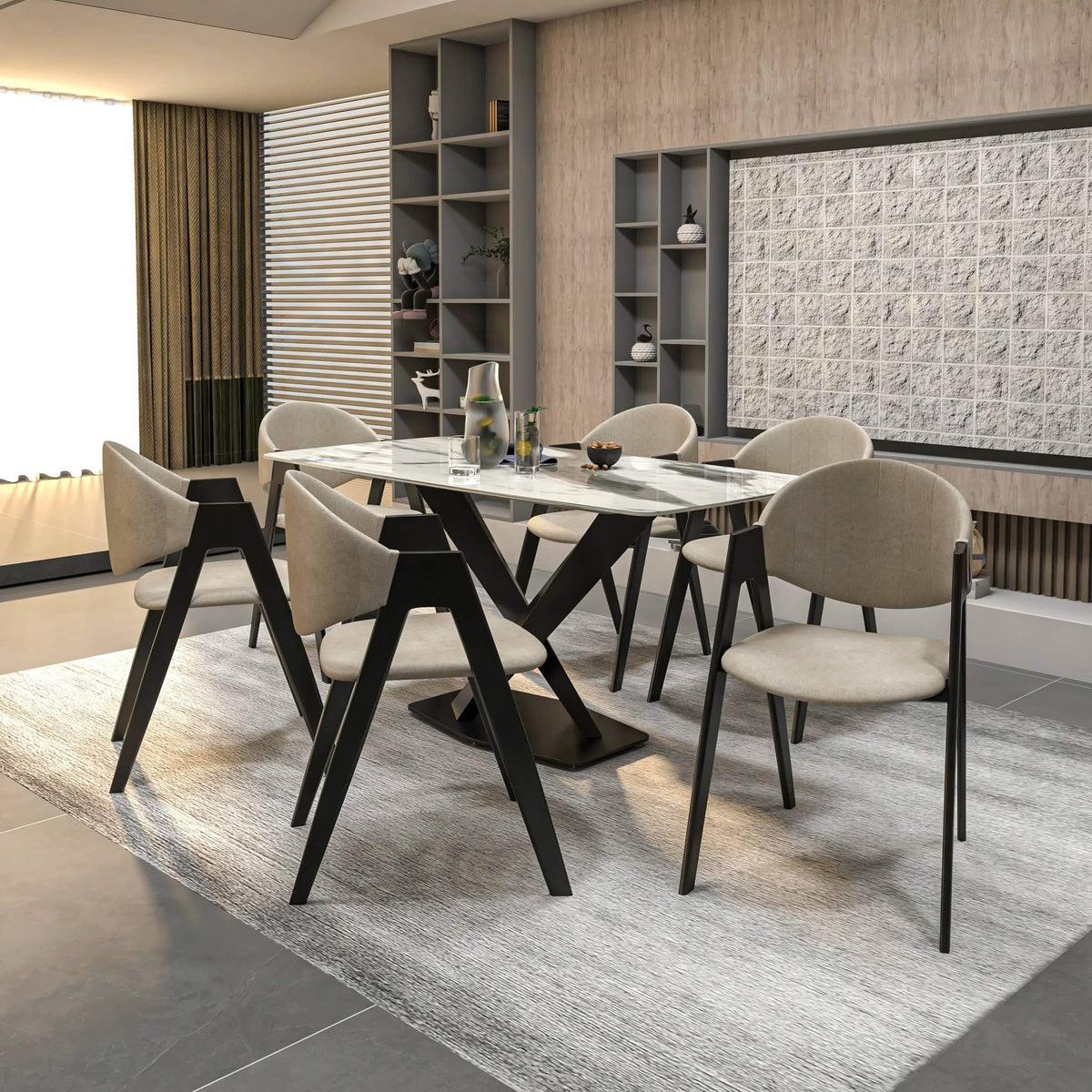 Savor Dining Chair in Leather/Polyester with Curved and Open-Back Design Grey Dining Chair Leisuremod