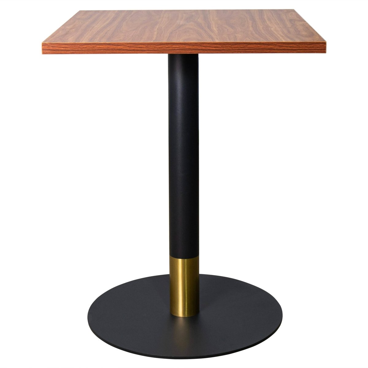 Vail Collection Dining Table Black/Gold Round Base With 24" Square Black MDF Top Black Gold Cognac Brown Dining Table Leisuremod