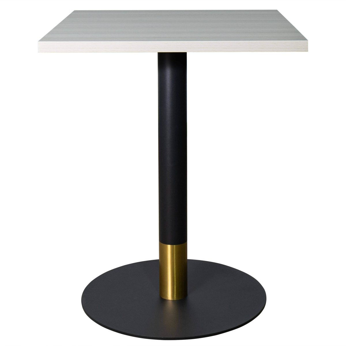 Vail Collection Dining Table Black/Gold Round Base With 24" Square Black MDF Top Black Gold Light Wood Brown Dining Table Leisuremod
