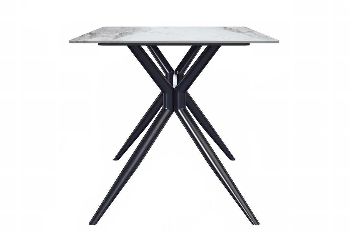 Elega Rectangular Dining Table with Sintered Stone/Glass Rectangular Top and Black Stainless Steel Base Sintered Stone 55 Inches Wide Light Grey Dining Table Leisuremod