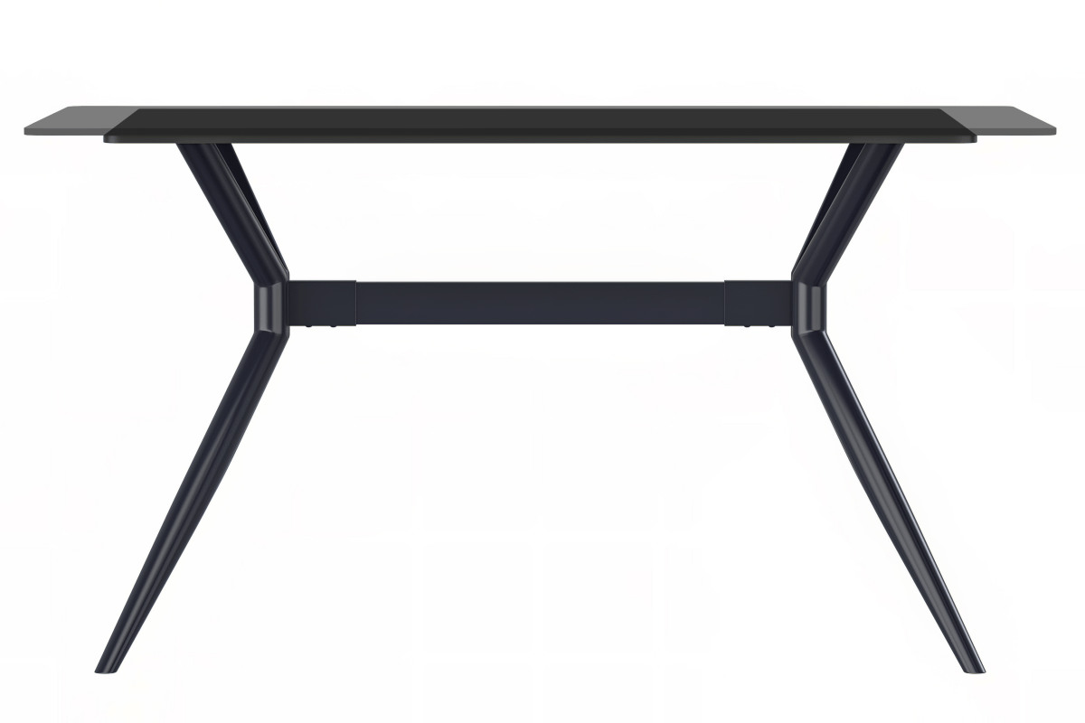 Elega Rectangular Dining Table with Sintered Stone/Glass Rectangular Top and Black Stainless Steel Base Glass Clear Dining Table Leisuremod
