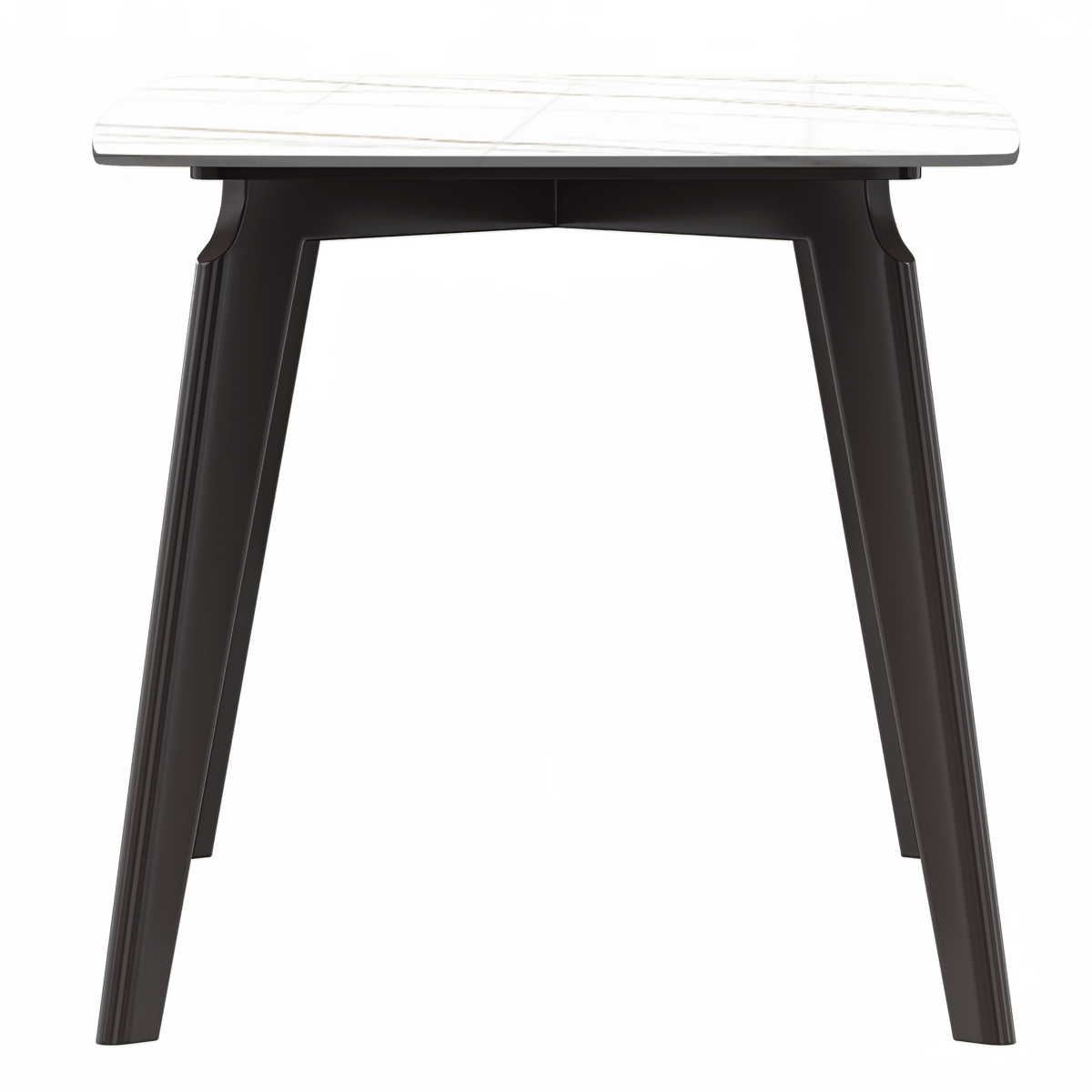 Krevor Modern Dining Table with Rectangular Stone/Glass Wide Tabletop with Black Steel Legs Sintered Stone White and Gold Dining Table Leisuremod