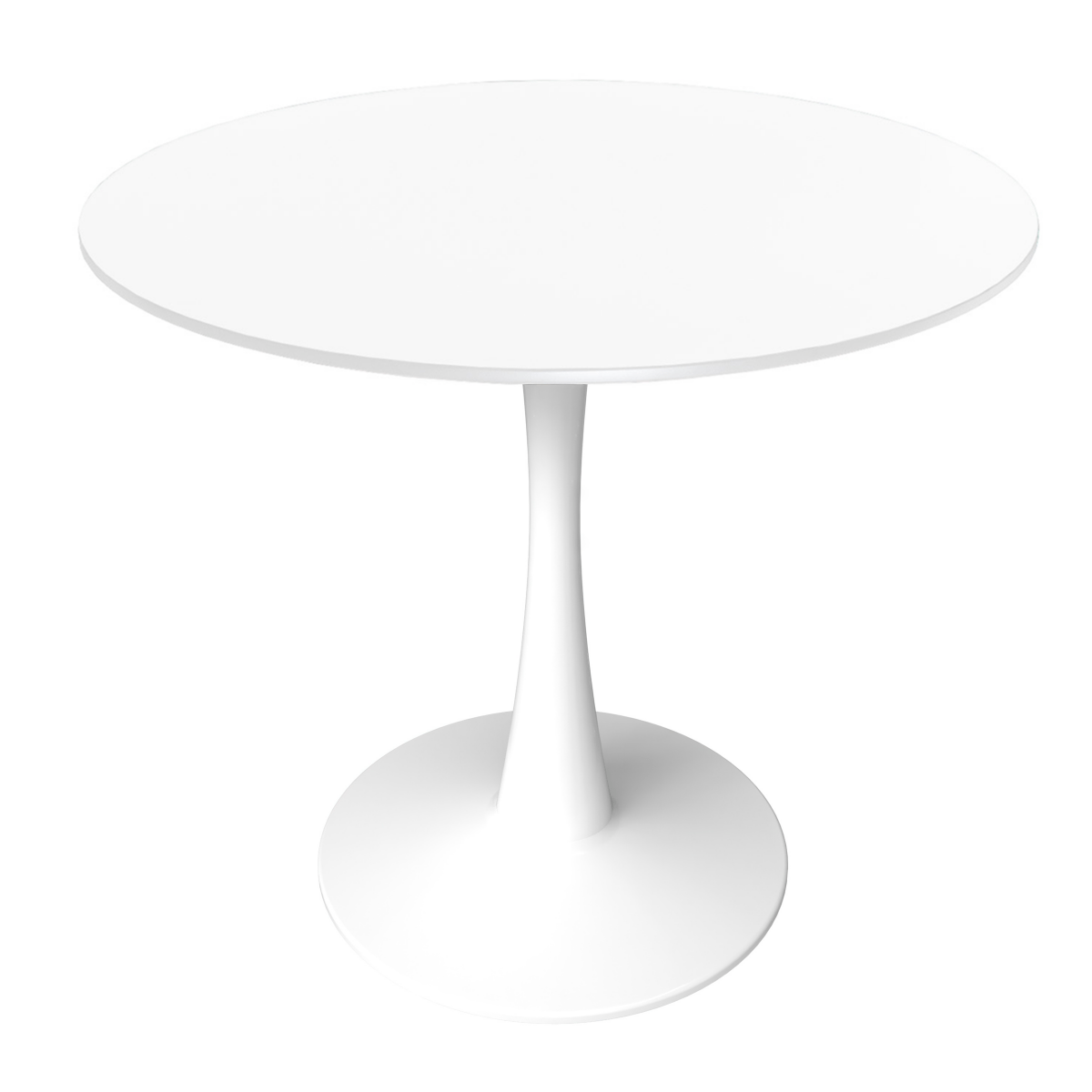 Bristol Round Dining Table with MDF/Sintered Stone/Glass Wood Tabletop in White Steel MDF 27 Inches White Dining Table Leisuremod