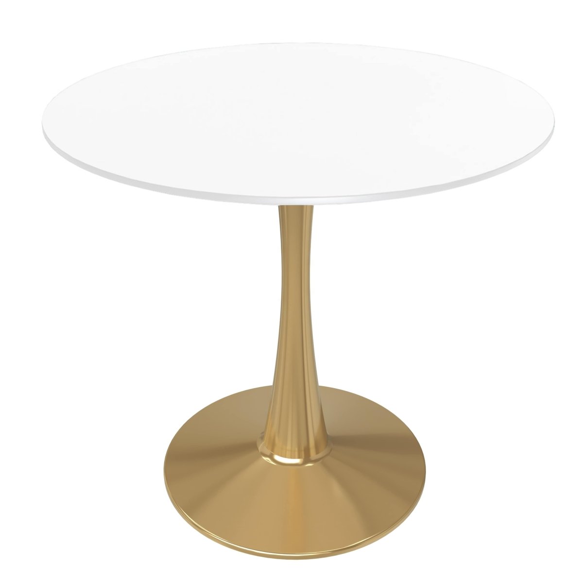 Bristol Round Dining Table with MDF/Sintered Stone/Glass Tabletop in Gold Steel MDF 27 Inches White Dining Table Leisuremod