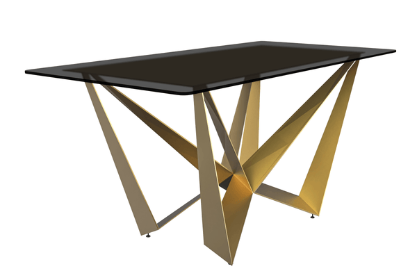 Nuvor Dining Table with Rectangular Sintered Stone/Glass Tabletop and Gold Steel Legs Dining Table Leisuremod