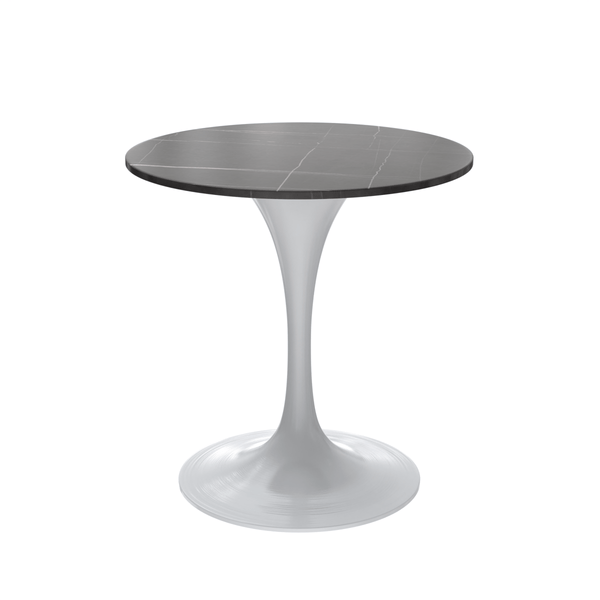 Verve Round Dining Table with MDF/Sintered Stone/Resin Tabletop in White Stainless Steel Pedestal Base Sintered Stone 27 Inch Black Dining Table Leisuremod