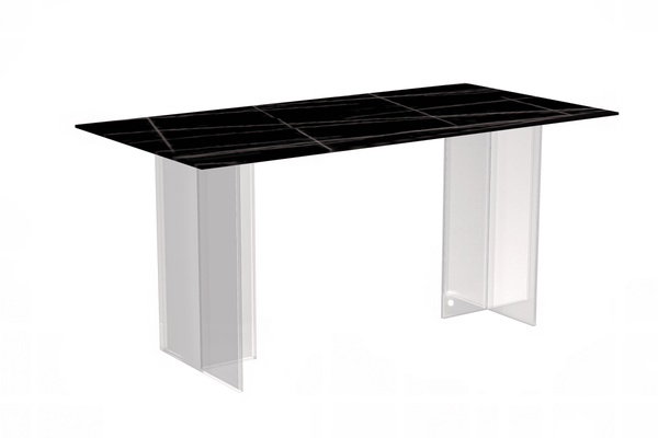 Kova Rectangular Dining Table with Sintered Stone/Glass Top and Acrylic Base Legs Sintered Stone Black Gold Dining Table Leisuremod