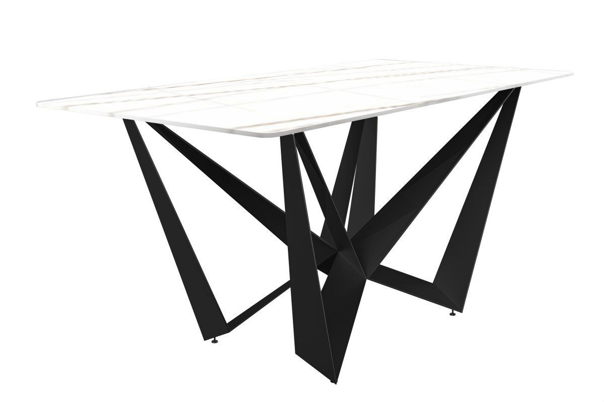 Nuvor Dining Table with Rectangular Sintered Stone/Glass Tabletop and Black Steel Legs Sintered Stone 55 Inches Wide Light Grey Dining Table Leisuremod