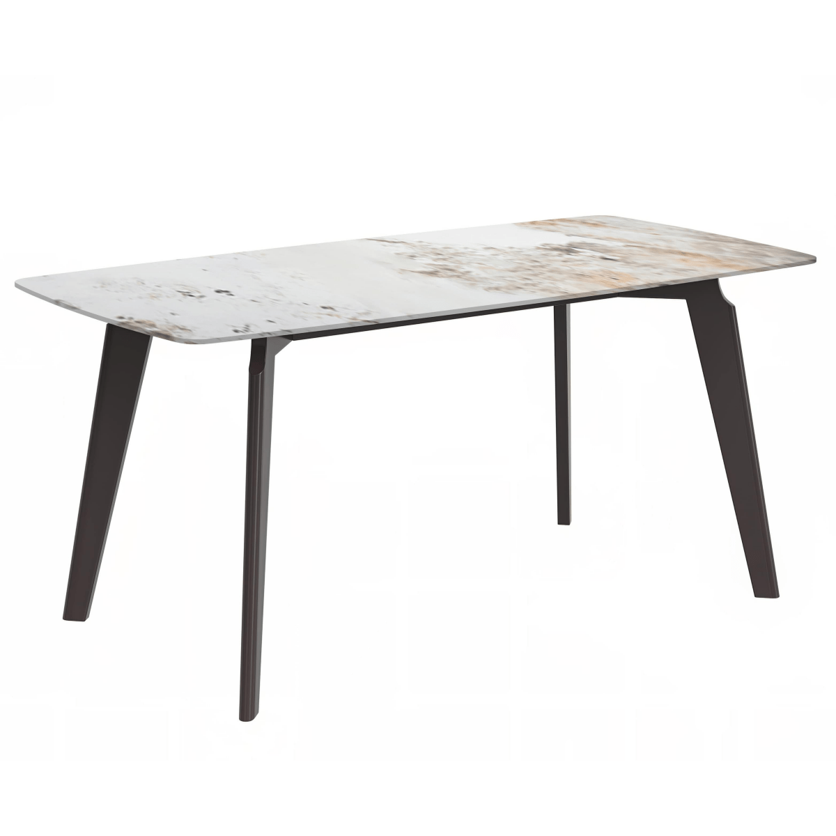 Krevor Modern Dining Table with Rectangular Stone/Glass Wide Tabletop with Black Steel Legs Sintered Stone White Grey Dining Table Leisuremod