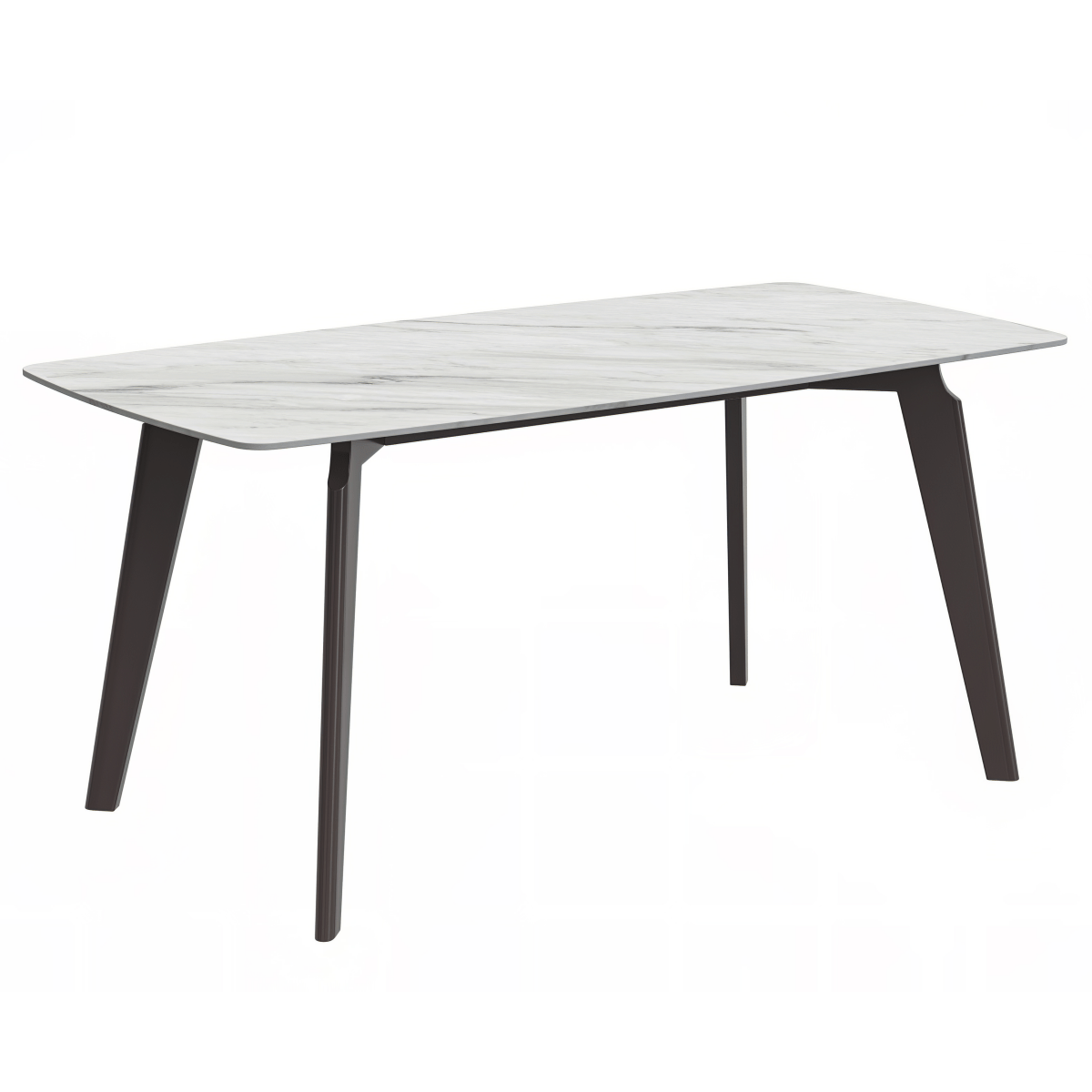 Krevor Modern Dining Table with Rectangular Stone/Glass Wide Tabletop with Black Steel Legs Sintered Stone White Dining Table Leisuremod