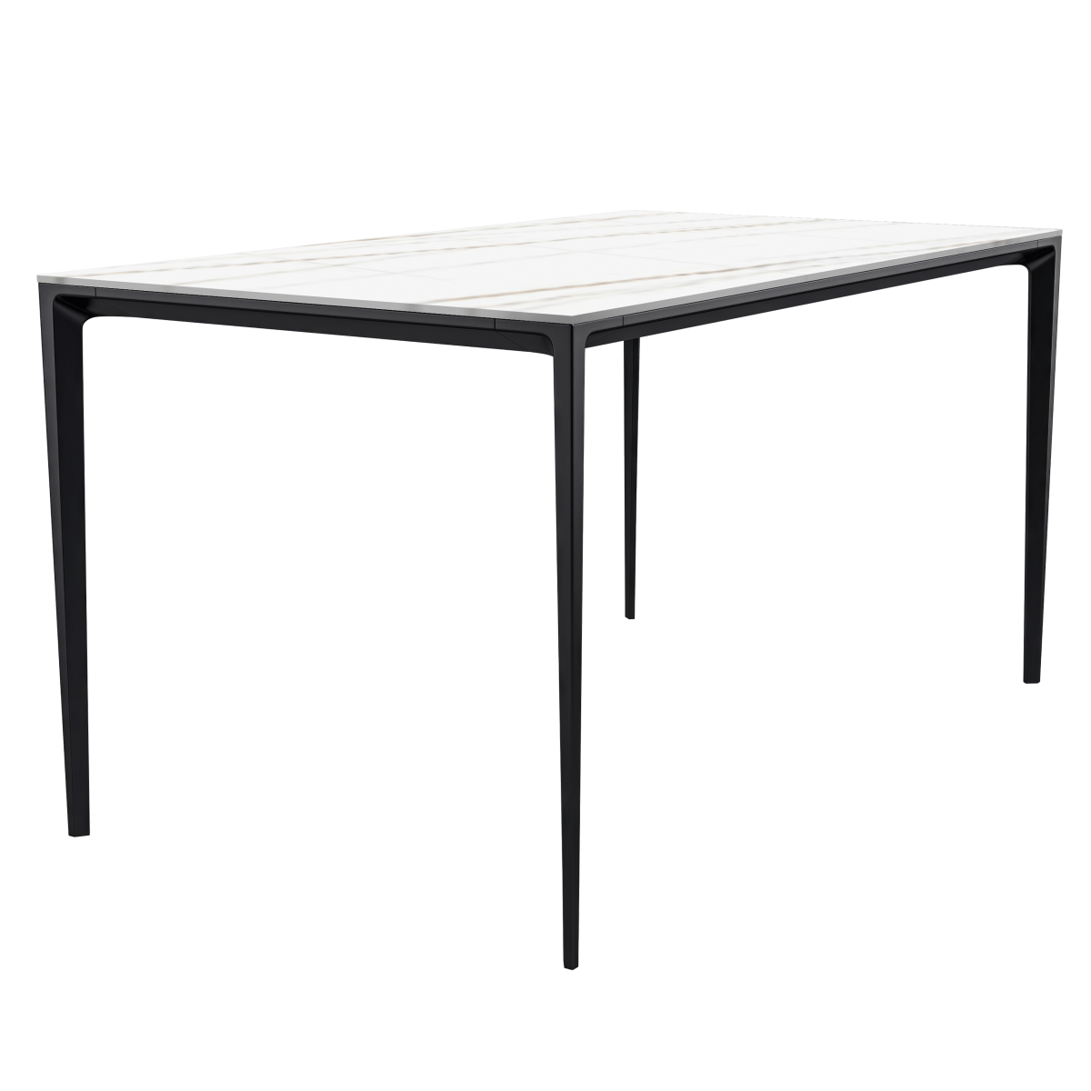 Avo Rectangular Dining Table with Sintered Stone/Glass Tabletop in Black Aluminum Base Stone White and Gold Dining Table Leisuremod