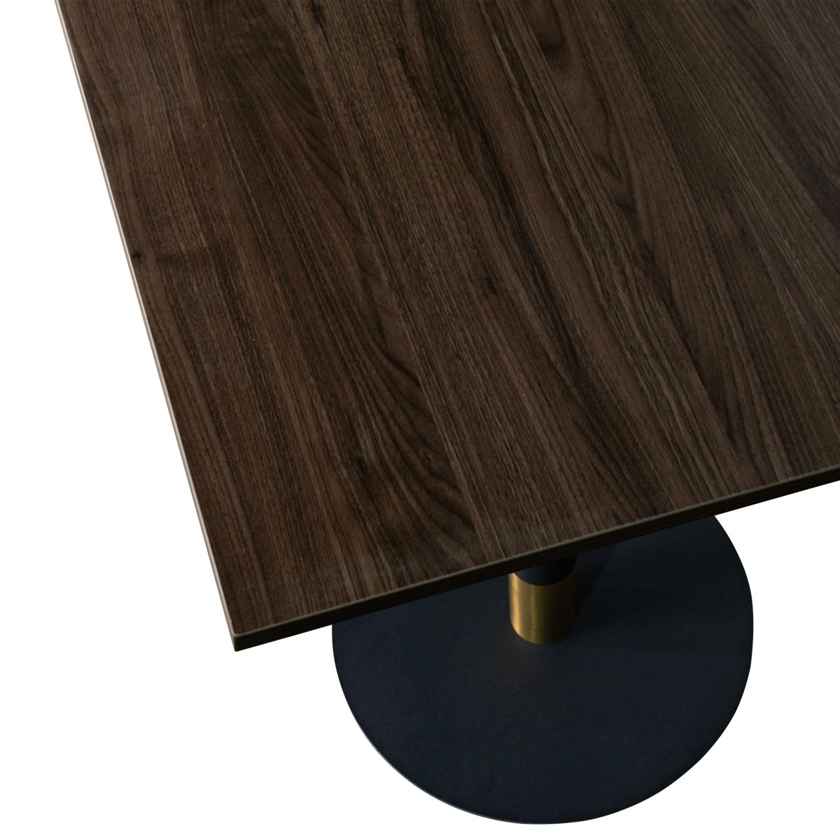 Vail Collection Dining Table Black/Gold Round Base With 24" Square Black MDF Top Black Gold Dark Brown Dining Table Leisuremod