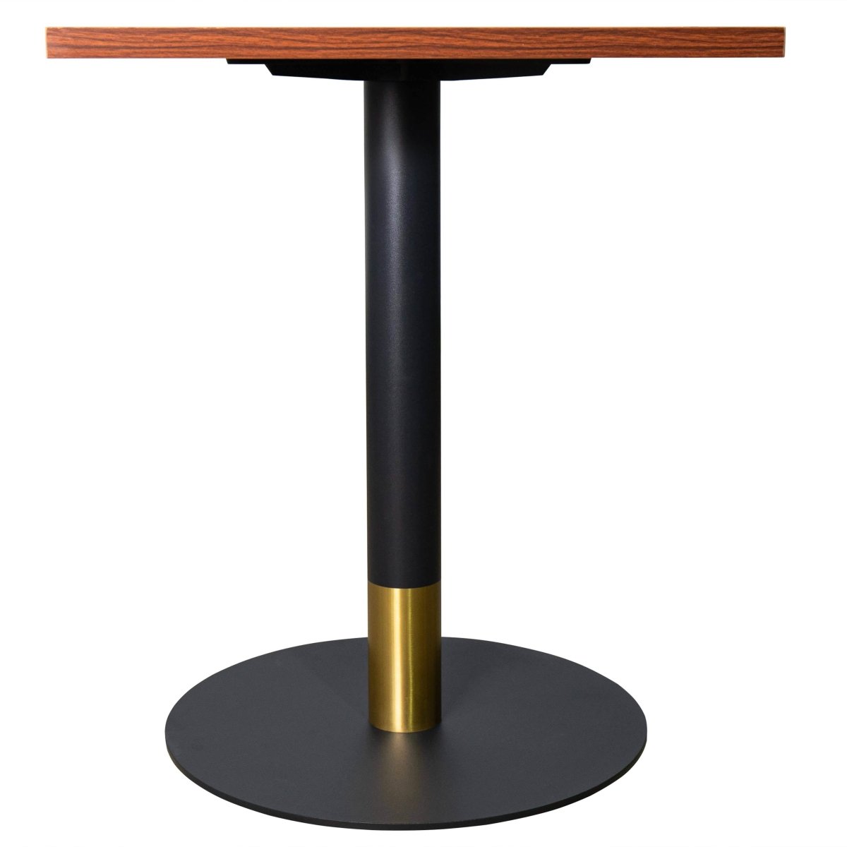 Vail Collection Dining Table Black/Gold Round Base With 24" Square Black MDF Top Black Gold Cognac Brown Dining Table Leisuremod