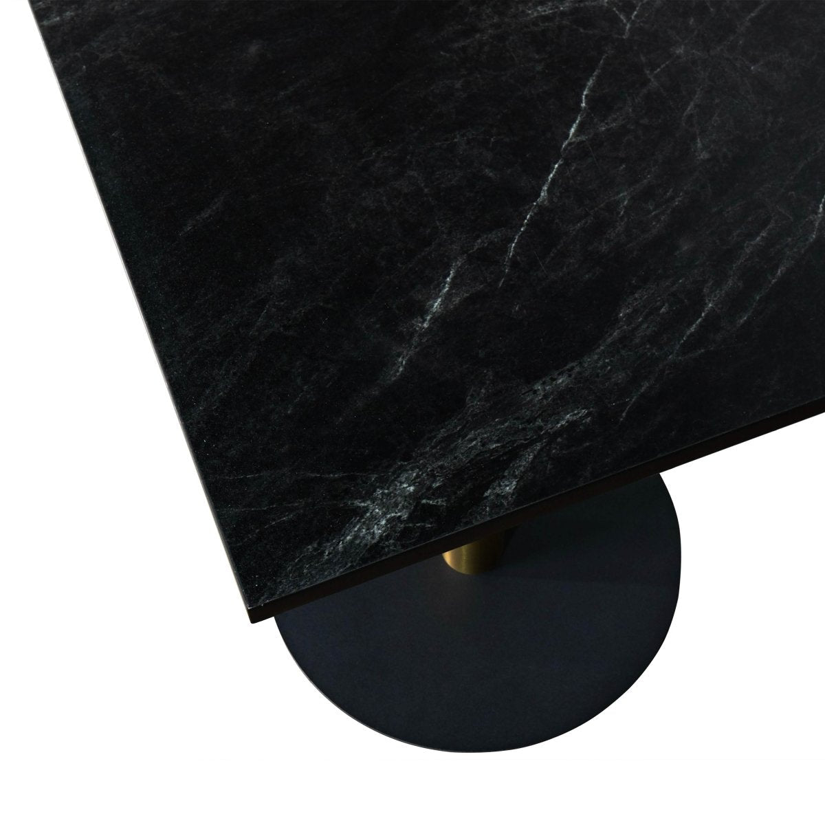 Vail Collection Dining Table Black/Gold Round Base With 24" Square Black MDF Top Black Gold Black Dining Table Leisuremod