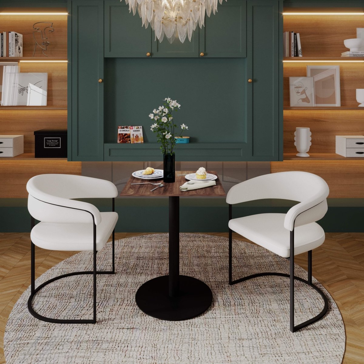 Vail Collection Dining Table Black/Gold Round Base With 24" Square Black MDF Top Black Dark Brown Dining Table Leisuremod