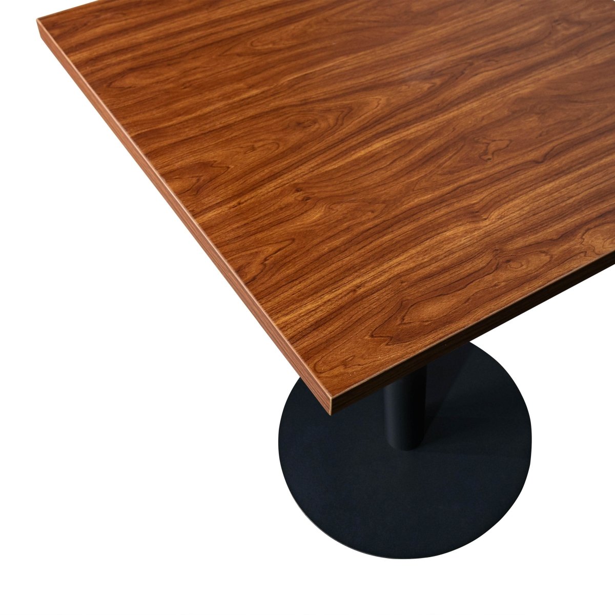 Vail Collection Dining Table Black/Gold Round Base With 24" Square Black MDF Top Black Cognac Brown Dining Table Leisuremod