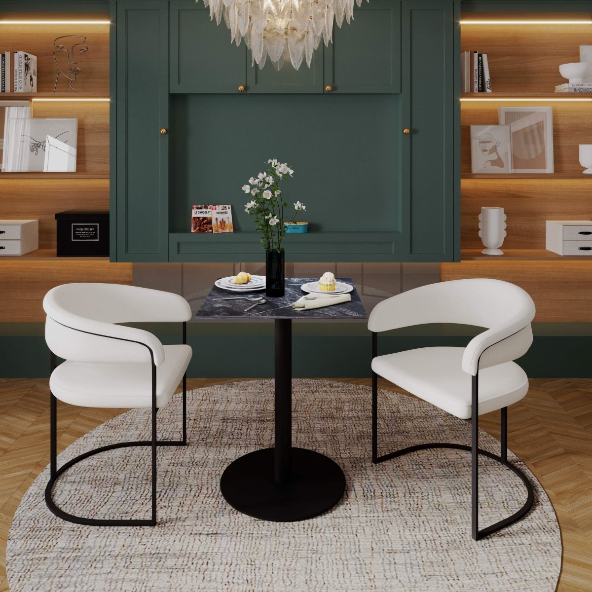 Vail Collection Dining Table Black/Gold Round Base With 24" Square Black MDF Top Black Black Dining Table Leisuremod
