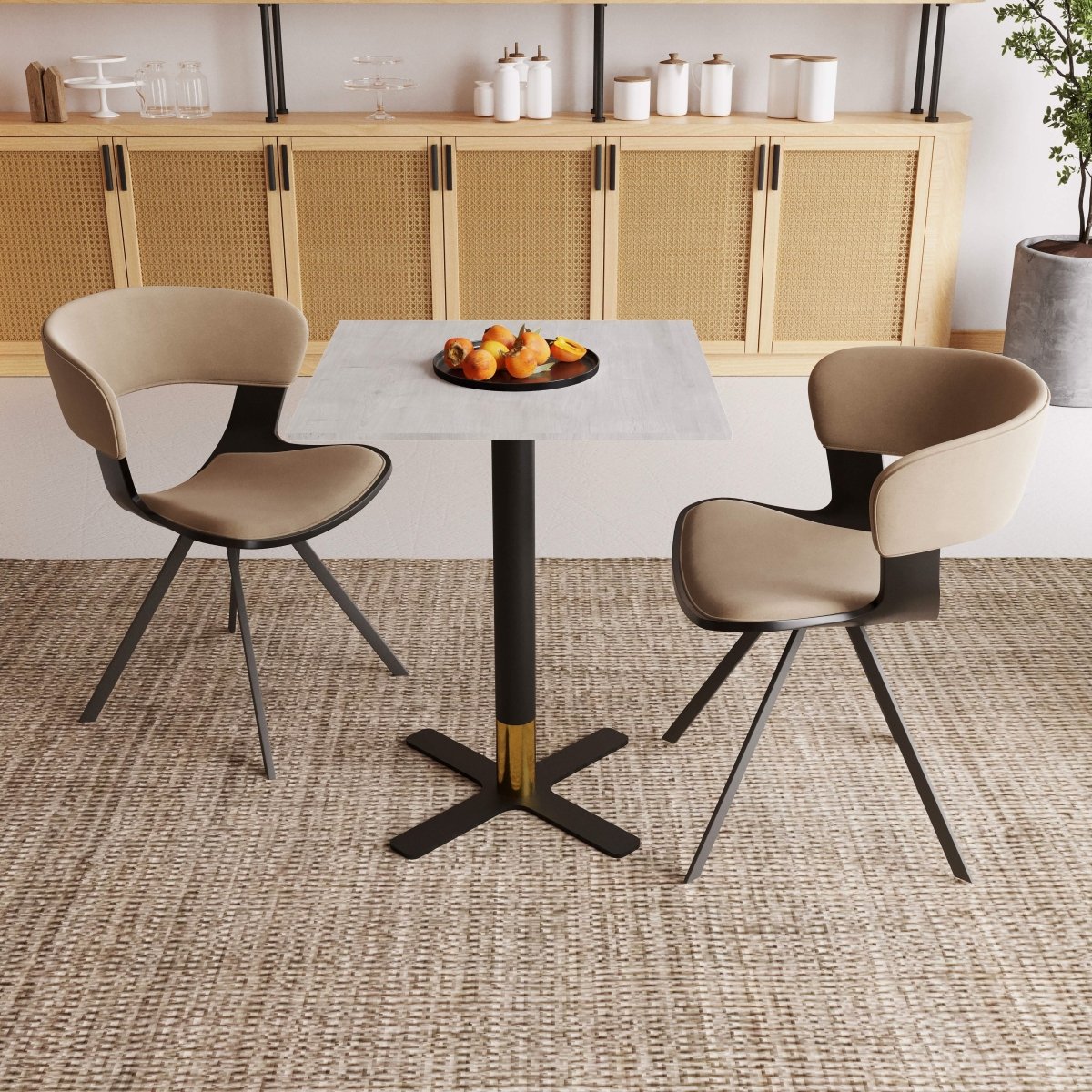 Vail Collection Dining Table Black/Gold X Base With 24" Square MDF Top Light Wood Brown Dining Table Leisuremod