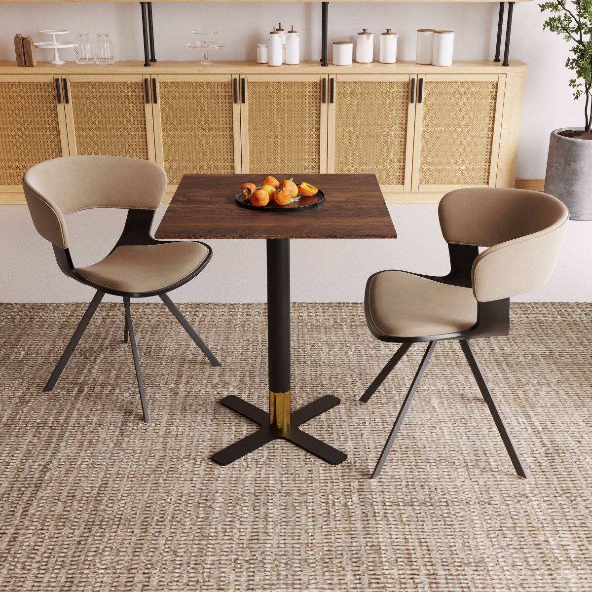 Vail Collection Dining Table Black/Gold X Base With 24" Square MDF Top Dark Brown Dining Table Leisuremod