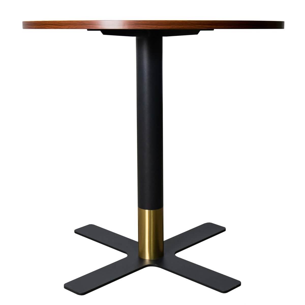 Vail Collection Dining Table Black/Gold X Base With Round MDF Wood/Sintered Stone Top 27 Inches Black Wood Dining Table Leisuremod