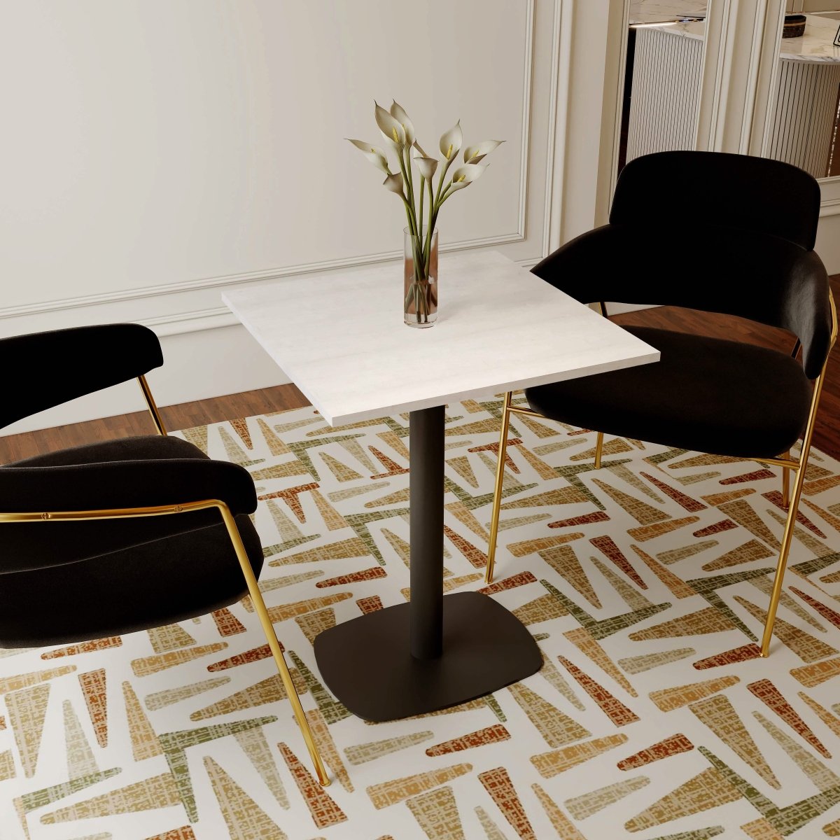 Vail Collection Dining Table Black Rectangle Base With 24" Square MDF Top Light Wood Brown Dining Table Leisuremod