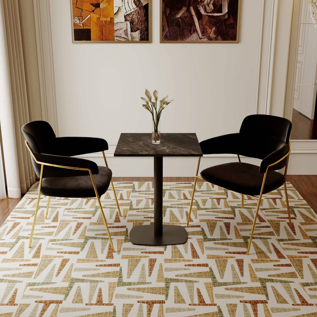 Vail Collection Dining Table Black Rectangle Base With 24" Square MDF Top Black Dining Table Leisuremod