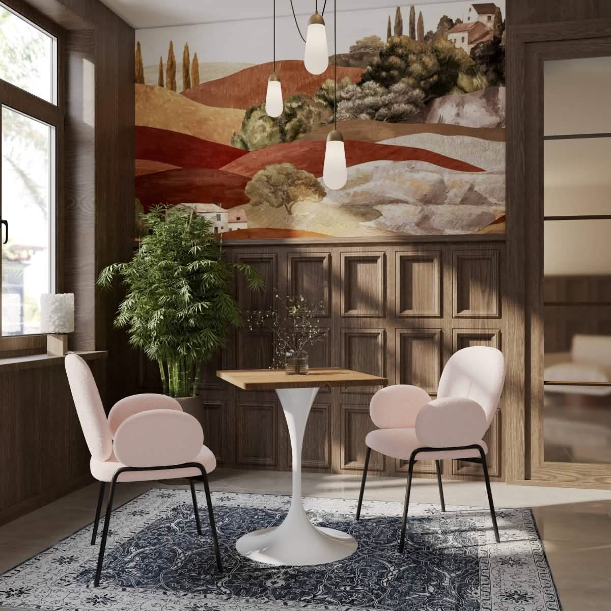 Verve Collection 24"Square Dining Table, Black/White/Brushed Gold Base with MDF Top 27 Inch White Cognac Brown Wood Dining Table Leisuremod
