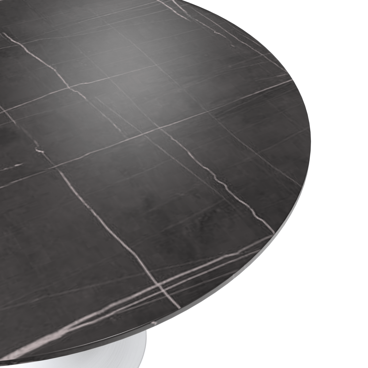 Verve Round Dining Table with MDF/Sintered Stone/Resin Tabletop in White Stainless Steel Pedestal Base Sintered Stone 48 Inch Black Dining Table Leisuremod
