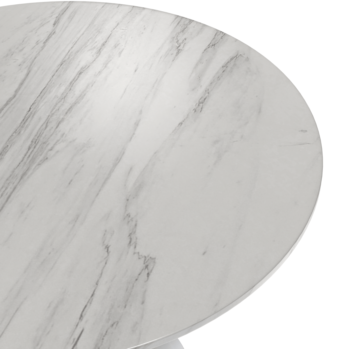 Verve Round Dining Table with MDF/Sintered Stone/Resin Tabletop in White Stainless Steel Pedestal Base Sintered Stone 36 Inch White Dining Table Leisuremod