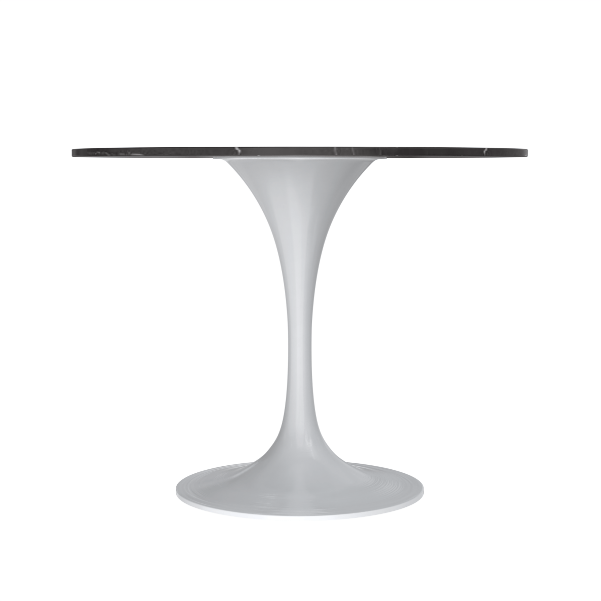 Verve Round Dining Table with MDF/Sintered Stone/Resin Tabletop in White Stainless Steel Pedestal Base Sintered Stone 36 Inch Black Dining Table Leisuremod