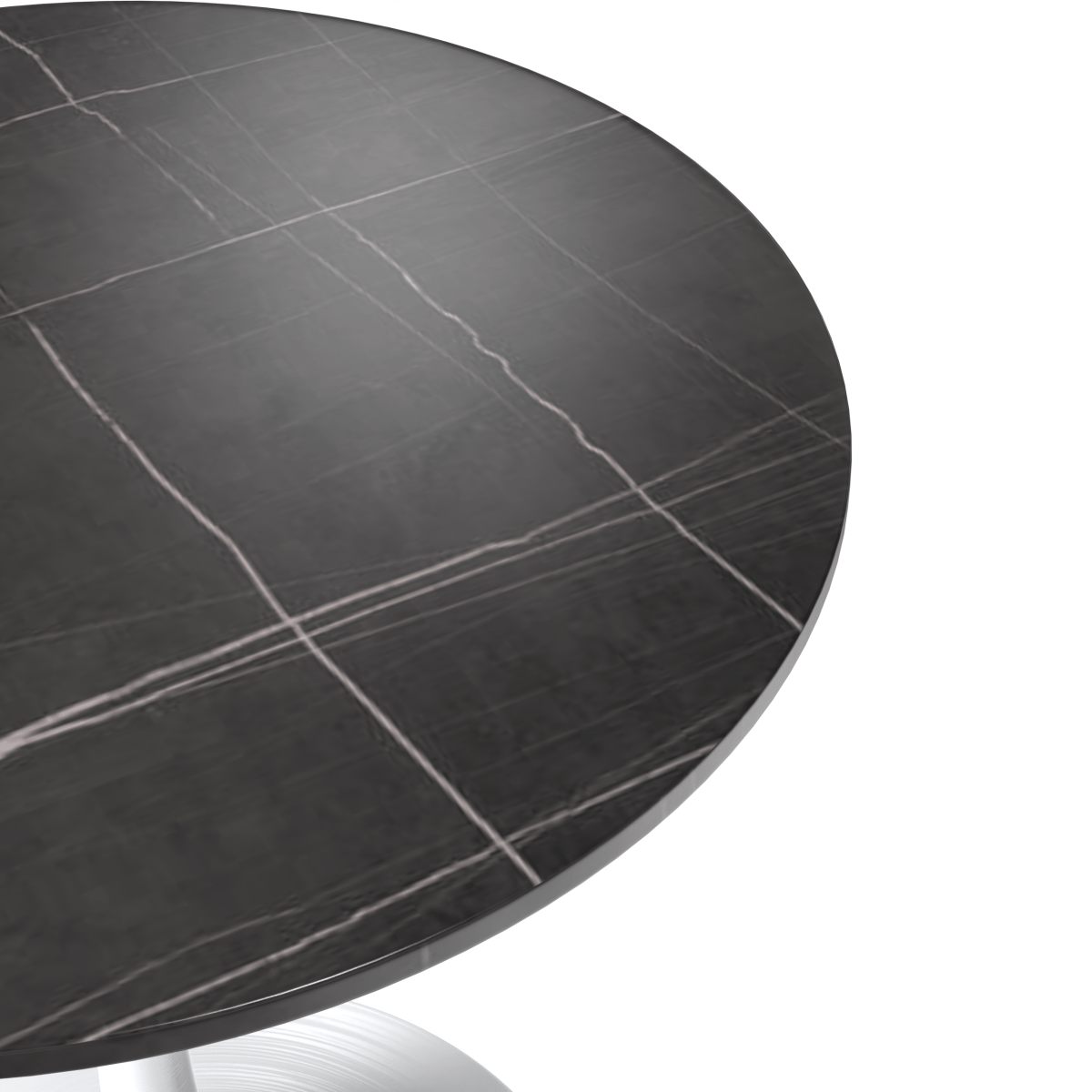 Verve Round Dining Table with MDF/Sintered Stone/Resin Tabletop in White Stainless Steel Pedestal Base Sintered Stone 27 Inch Black Dining Table Leisuremod