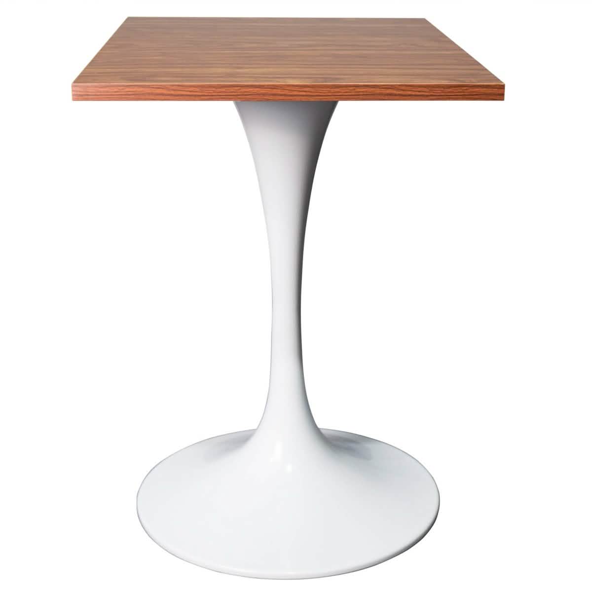 Verve Collection 24"Square Dining Table, Black/White/Brushed Gold Base with MDF Top 27 Inch White Cognac Brown Wood Dining Table Leisuremod